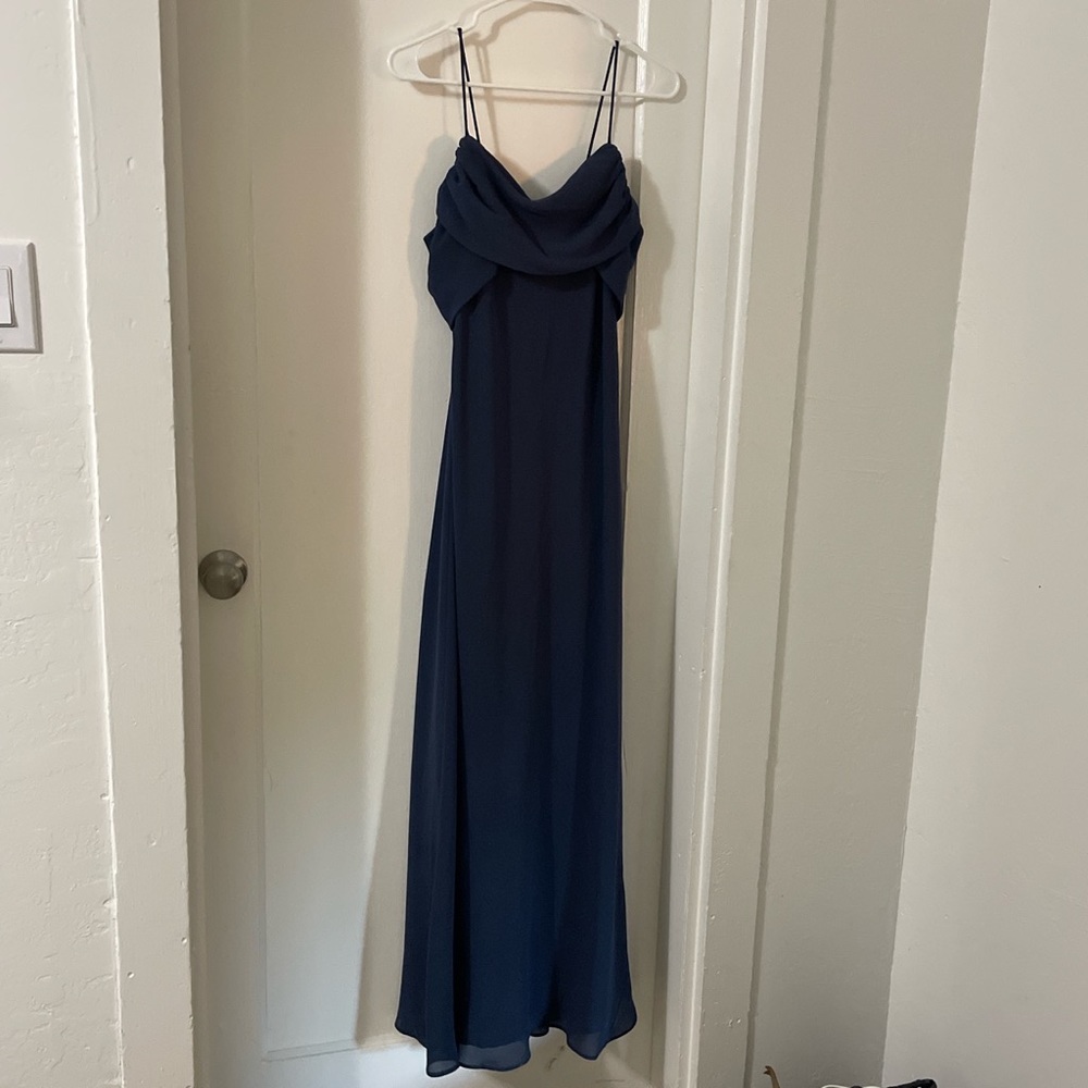 long flowy navy blue dress from Betsy and Adam